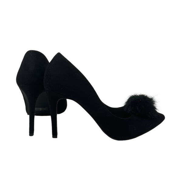 New York & Co black faux suede pompom pump heels shoes size 10 - Picture 6 of 16